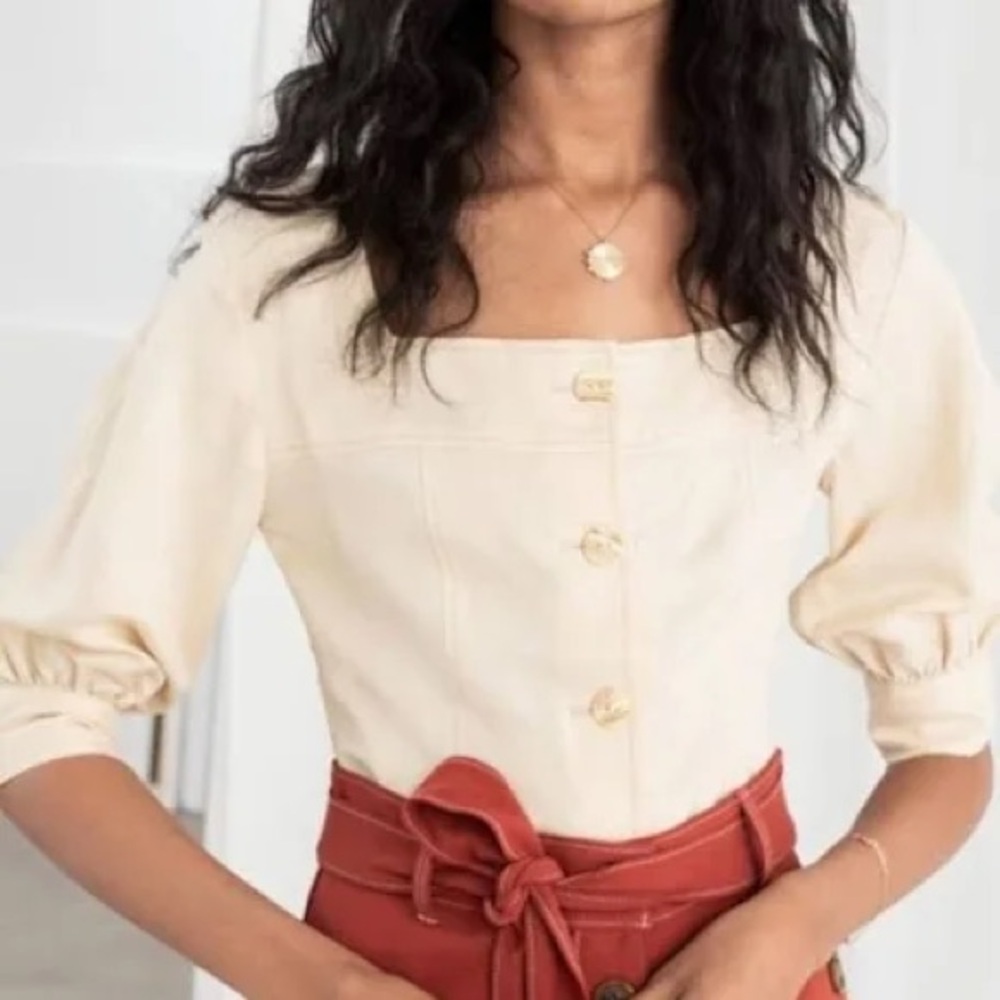 & Other Stories linen-blend square neck top